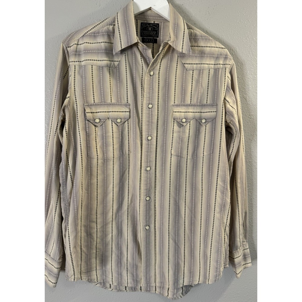 Lucky Brand Dungarees Mens S Western Pearl Snap Striped Cowboy Shirt 100% Cotton